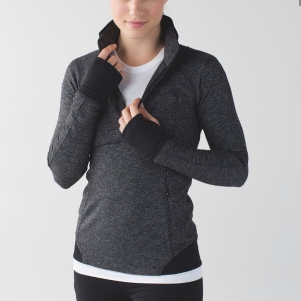 Lululemon Runderful Pique Black Heathered Quarter Zip Pullover, Size 8